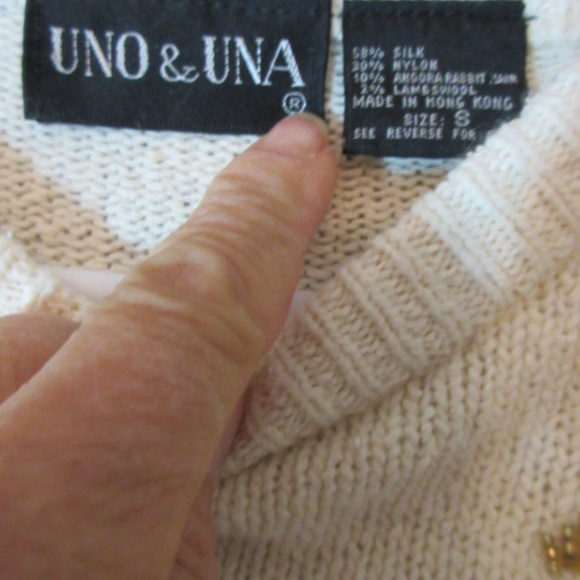 FANCY CREAM SWEATER SEQUINS BEADS Small UNO & UNA - Picture 3 of 4